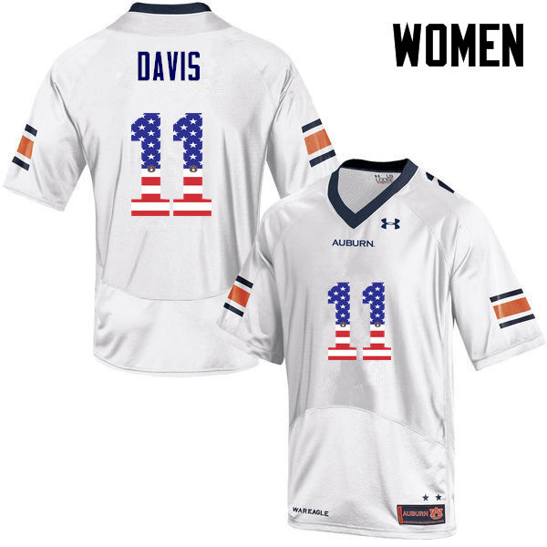 Women #11 Chris Davis Auburn Tigers USA Flag Fashion College Football Jerseys-White